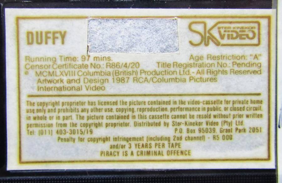 Duffy - James Coburn - Movie VHS Tape (1987)
