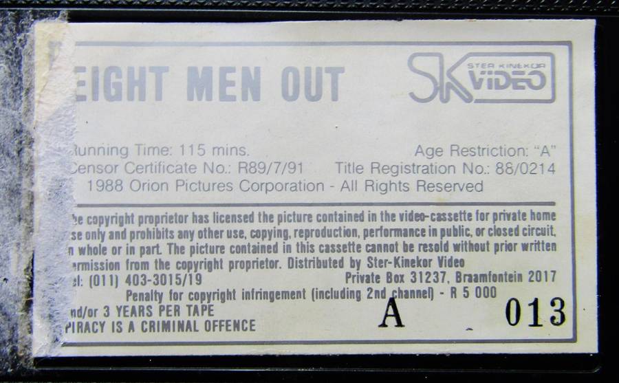 Eight Men Out - John Cusack - Movie VHS Tape (1988)