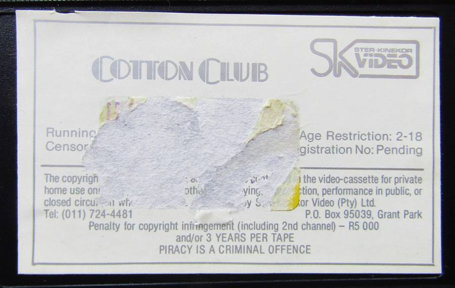 Cotton Club - Richard Gere - Crime Movie VHS Tape (1984)