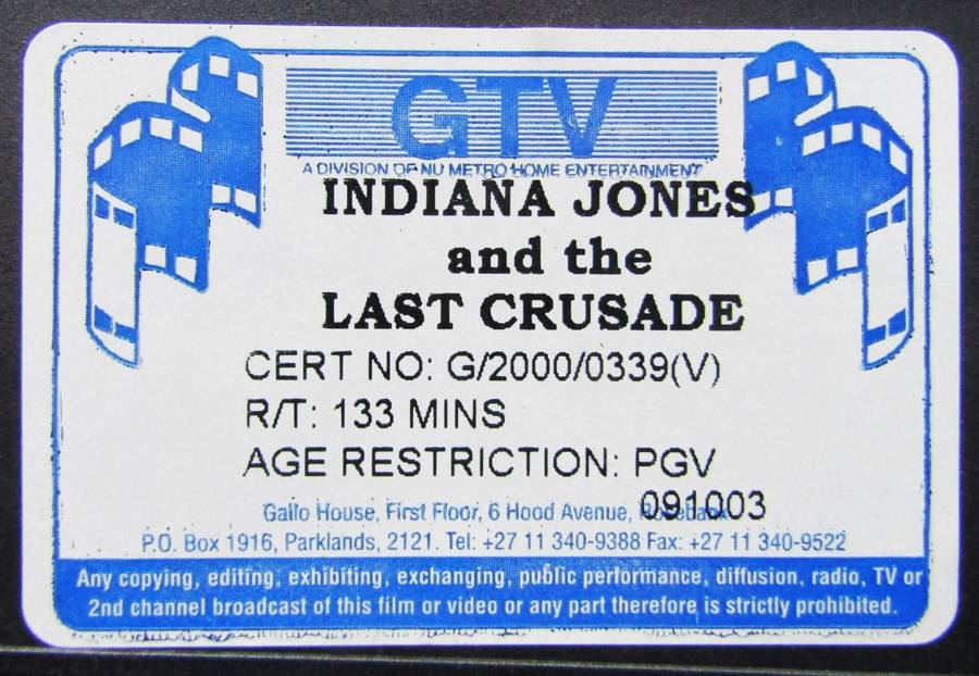 Indiana Jones and the Last Crusade - Movie VHS Tape (2000)