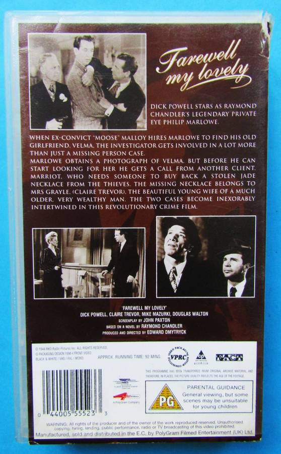 Farewell My Lovely - Dick Powell - Classic Movie VHS Tape (1998)