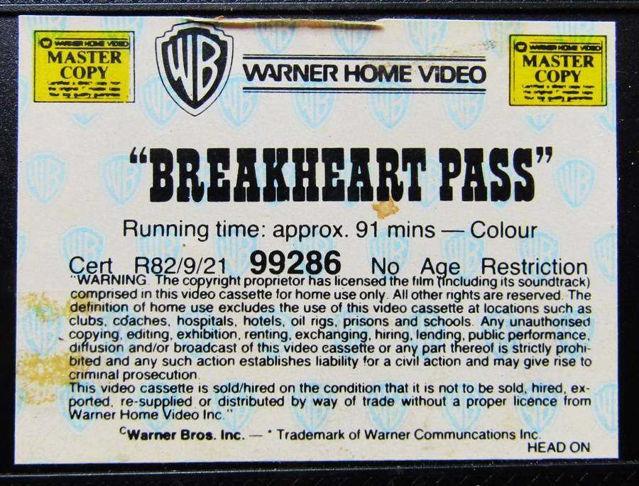 Breakheart Pass - Charles Bronson - Movie VHS Tape (1985)