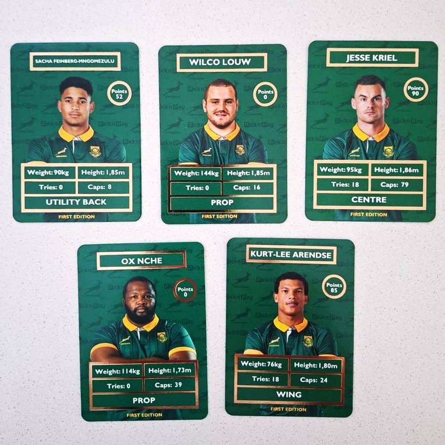 5 of the New Pick 'n Pay Springbok Rugby Trading Cards