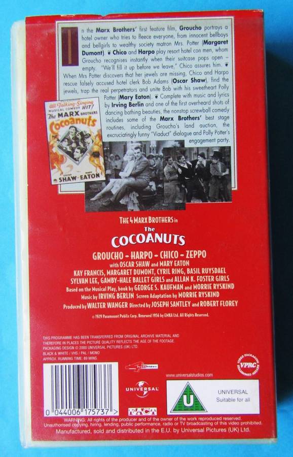 The Cocoanuts - Classic Movie VHS Tape (2000)