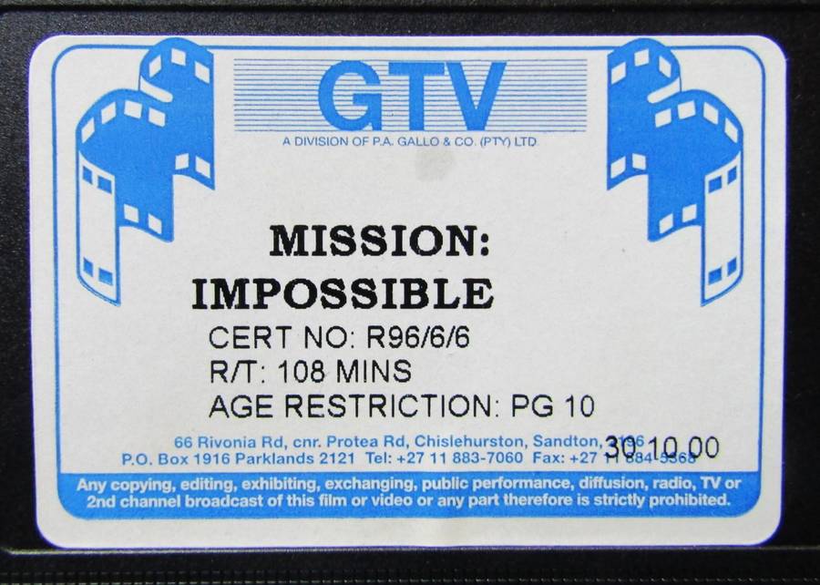 Mission Impossible - Tom Cruise - Movie VHS Tape (1996)