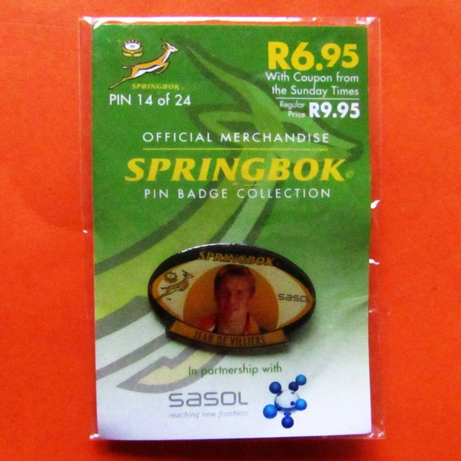 Jean de Villiers Springbok Rugby Pin Badge