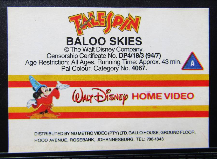 TaleSpin - Baloo Skies - Walt Disney VHS Tape (1994)