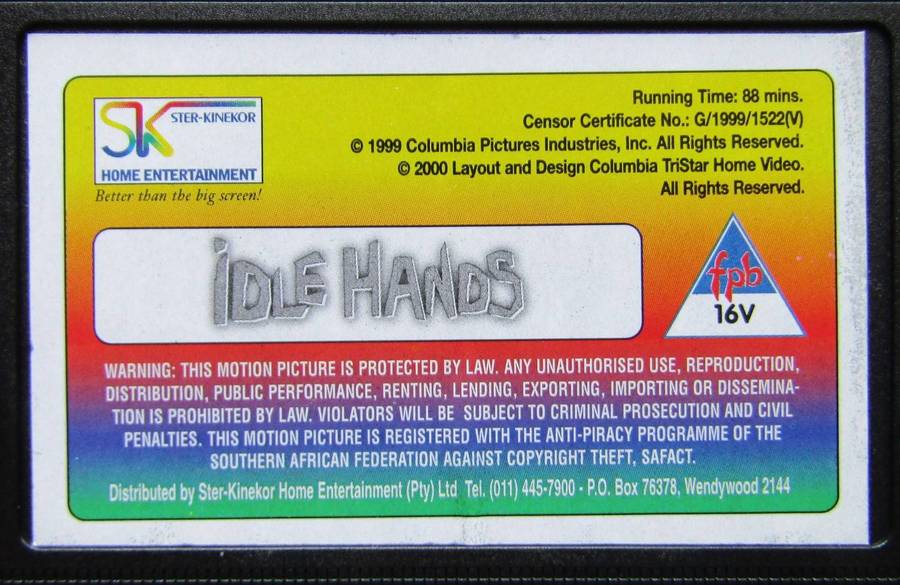 Idle Hands - Horror Movie VHS Tape (2000)