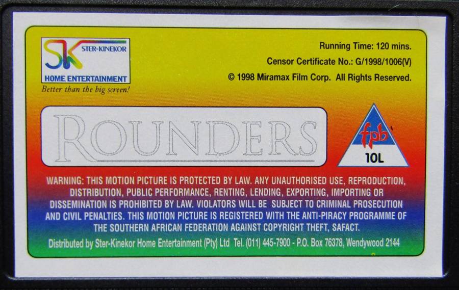 Rounders - Matt Damon - Poker Movie VHS Tape (1998)