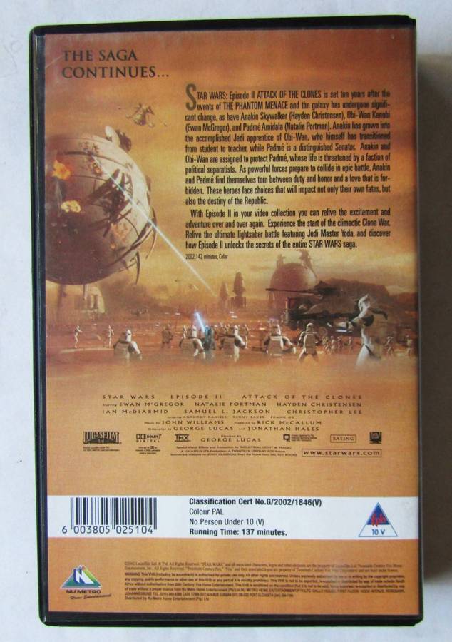 Star Wars II - Attack of the Clones - Movie VHS Tape (2002)