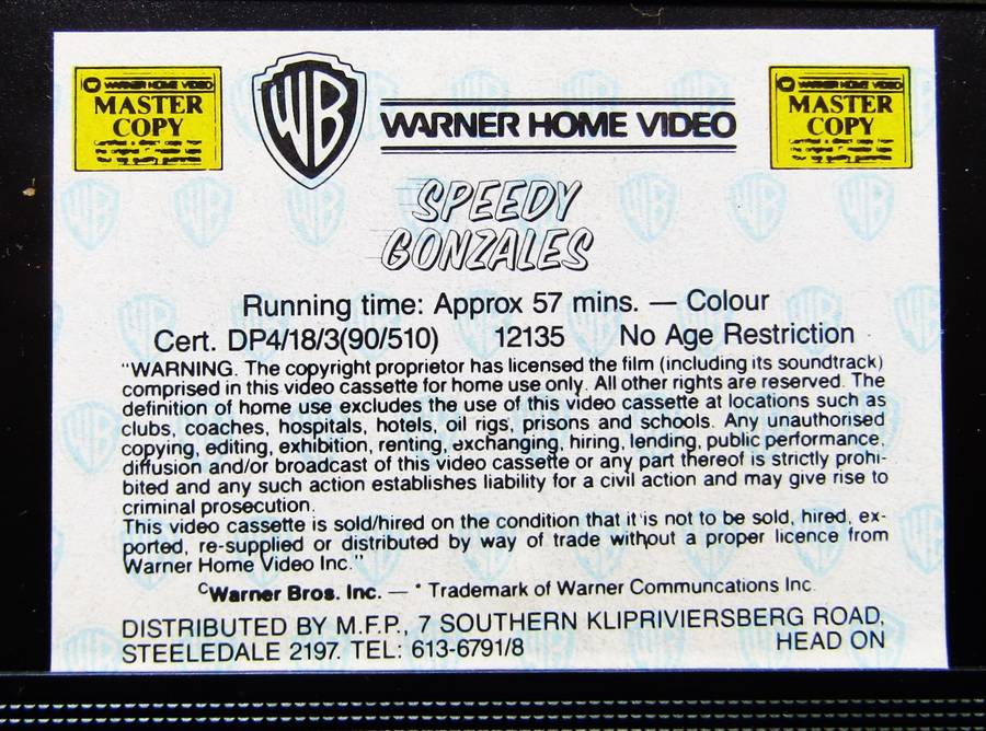 Speedy Gonzales - Looney Tunes - VHS Video Tape (1990)