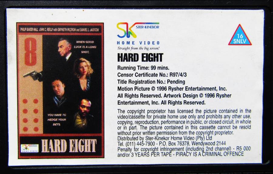Hard Eight - Gambling Movie VHS Tape (1996)