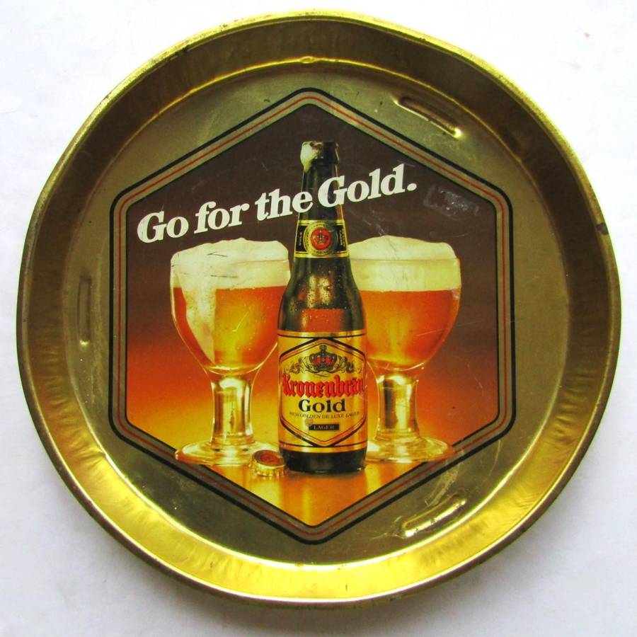 Old Kronenbrau Gold Beer Metal Bar Tray