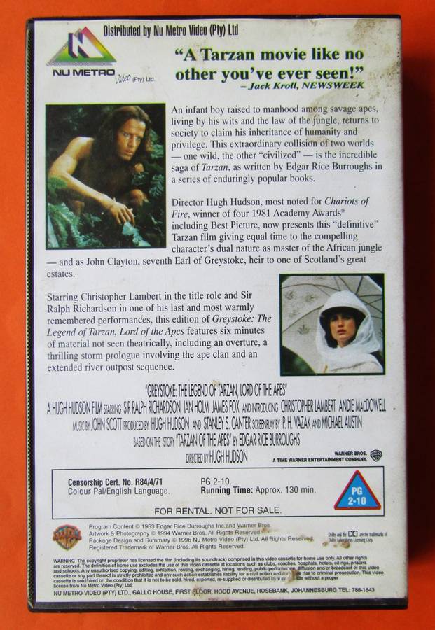 Greystoke: The Legend of Tarzan - Movie VHS Tape (1996)