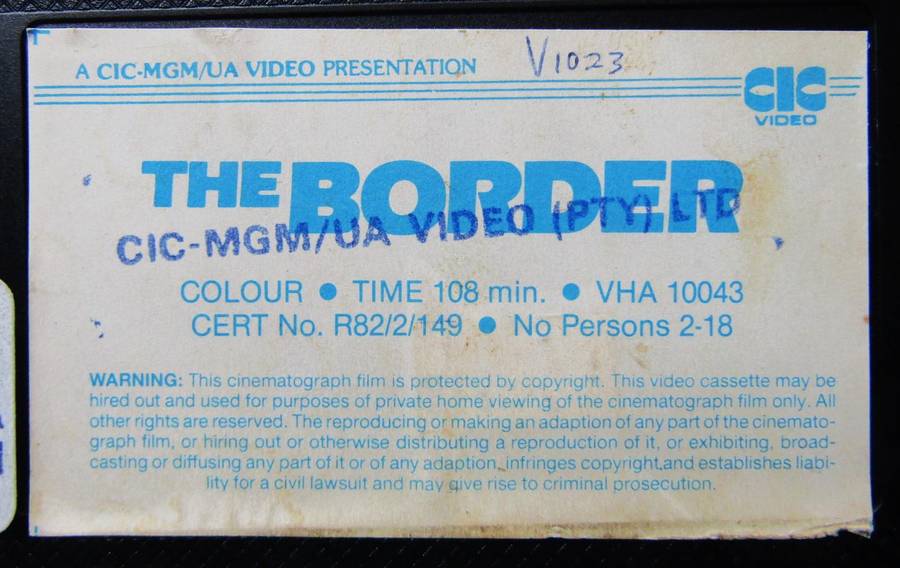 The Border - Jack Nicholson - Movie VHS Tape (1982)