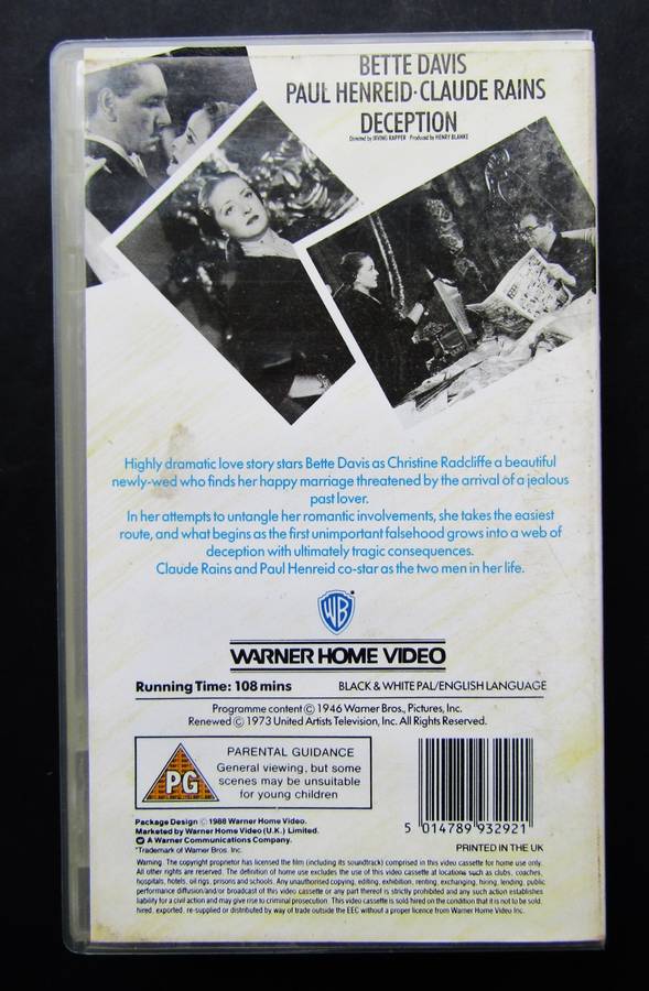 Deception - Bette Davis - Movie VHS Tape (1988)