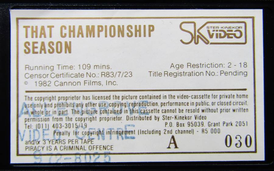 That Championship Season - Basketball Movie VHS Tape (1982)