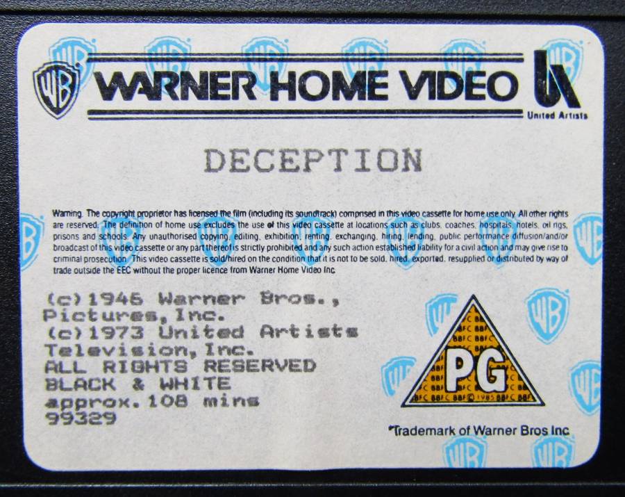 Deception - Bette Davis - Movie VHS Tape (1988)