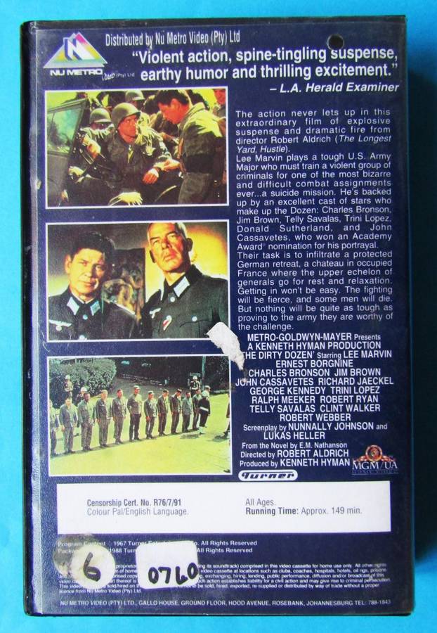The Dirty Dozen - War Movie VHS Tape (1988)