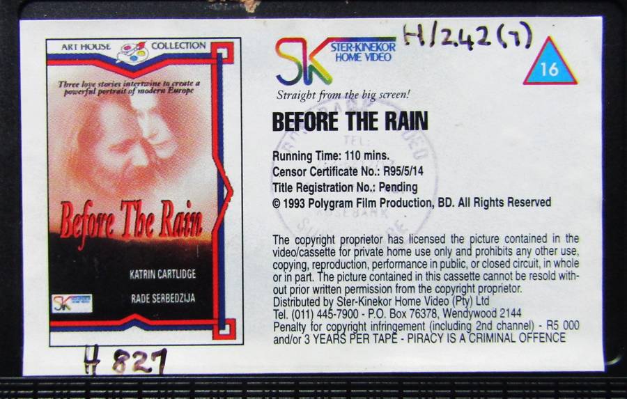 Before the Rain - Movie VHS Tape (1993)