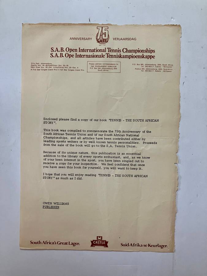 Tennis: The South African Story - Russell Eldridge (Ed.) Hardcover, 1st Ed. undated