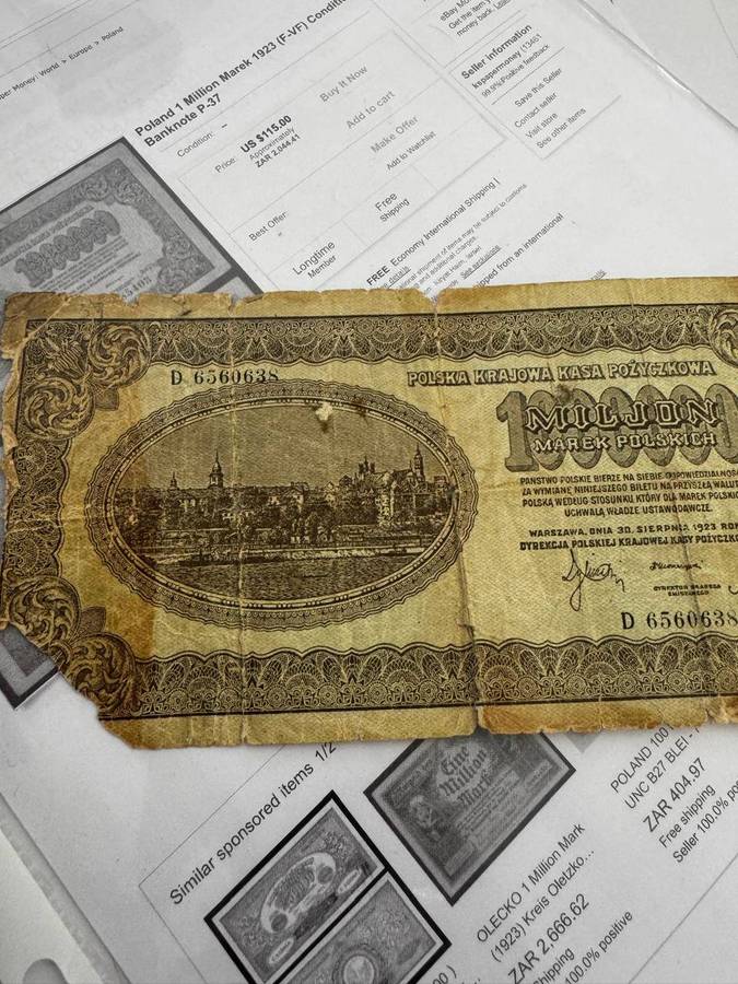 Poland 1 million Marek 1923 Note number D6560638S