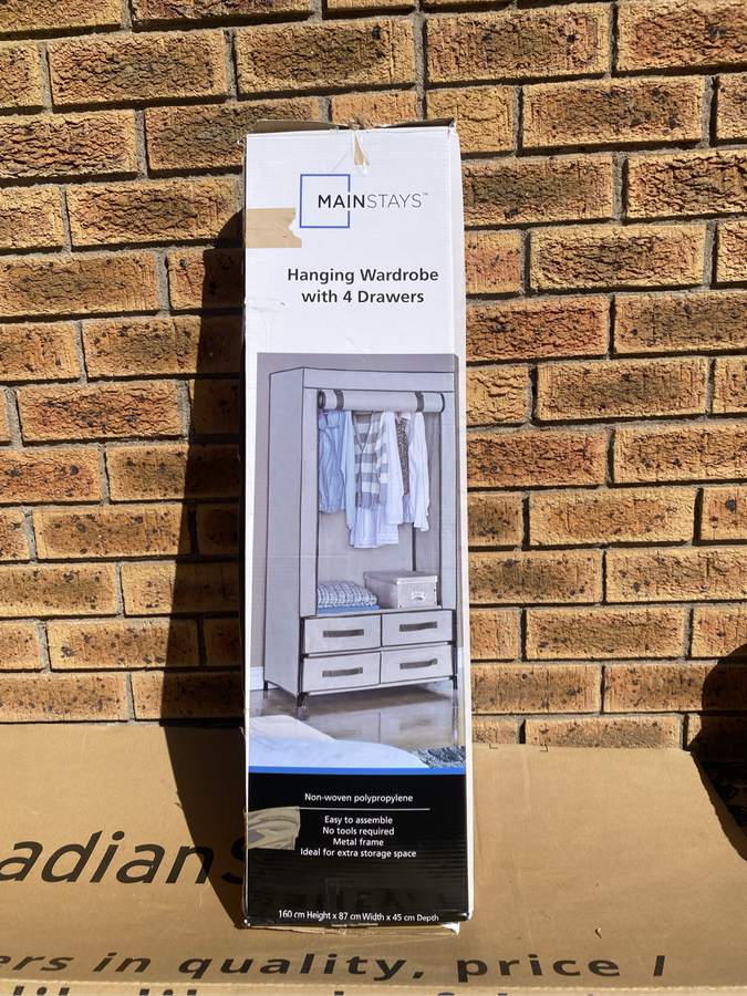 MAINSTAYS 4 DRAWER HANGING WARDROBE GREY DRAW GREY WD5074