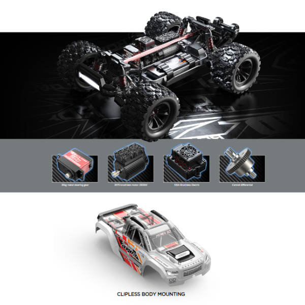 MJX Hypergo 10208 1/10 RC Truck 4X4, Brushless RC Cars Very Fast up to 50mph, ARTR Up to 4S LiPo
