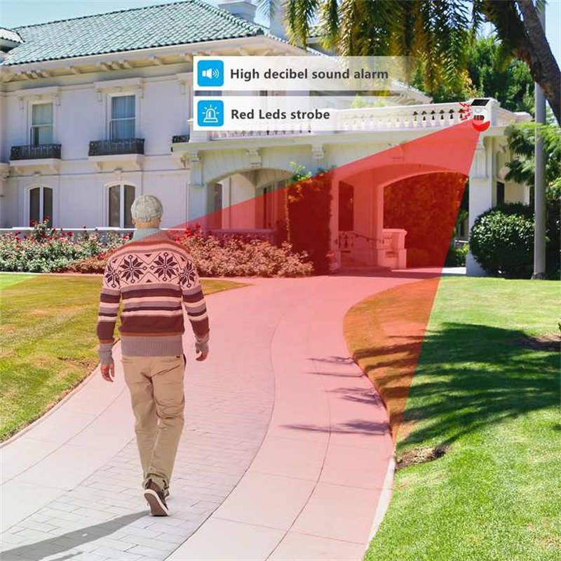 Outdoor Solar PIR Motion Sensor 120db Sound Security Siren Light Alarm with Remote Controller