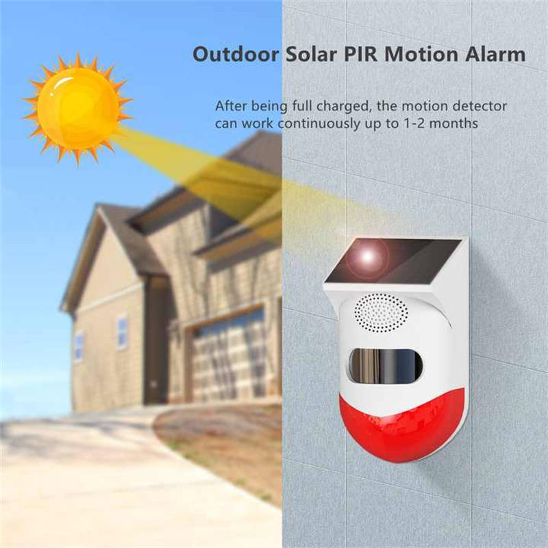 Outdoor Solar PIR Motion Sensor 120db Sound Security Siren Light Alarm with Remote Controller
