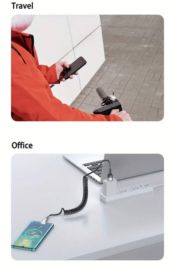 Fast Charger Cable USB to USB Type-C Spring Cable Black **LOCAL STOCK**