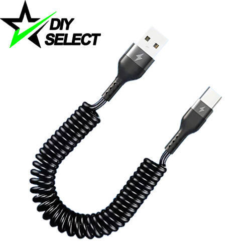 Fast Charger Cable USB to USB Type-C Spring Cable Black **LOCAL STOCK**