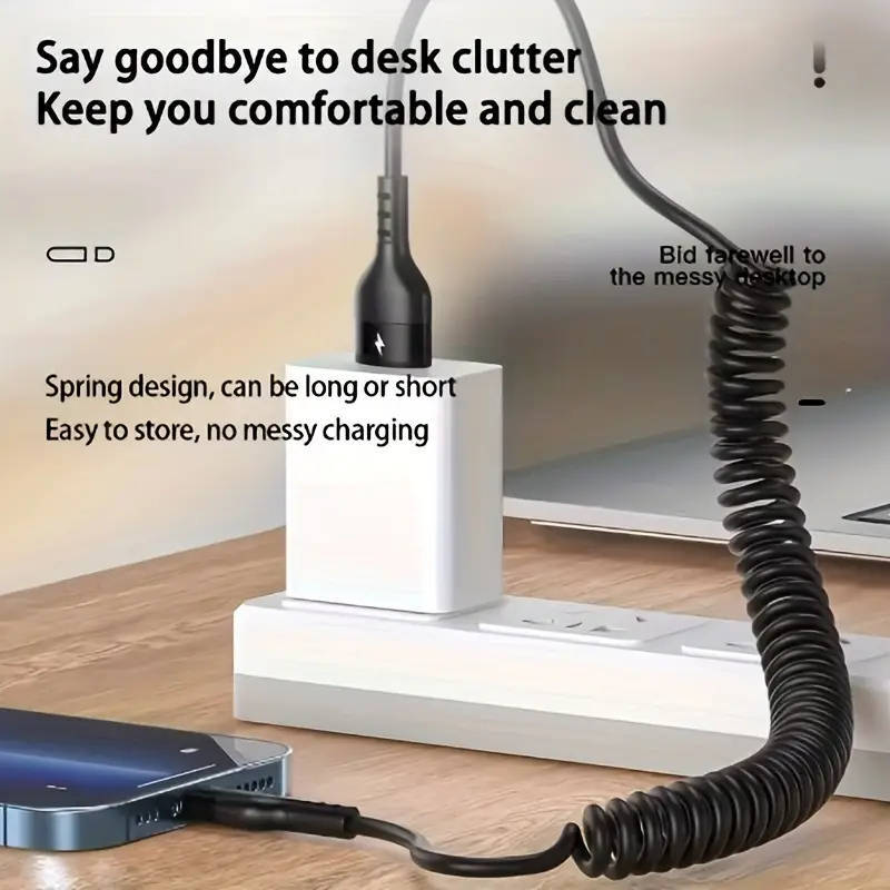 Fast Charger Cable USB to USB Type-C Spring Cable Black **LOCAL STOCK**