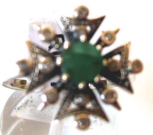 925 Sterling Silver Emerald and Genuine Diamonds Ring