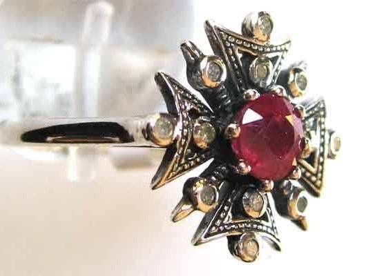 925 Sterling Silver Ruby and Diamonds Ring