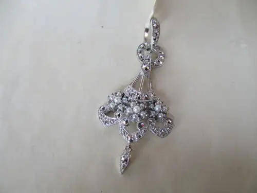 925 Sterling Silver Japanese Seed Pearls  & Marcasite Pendant