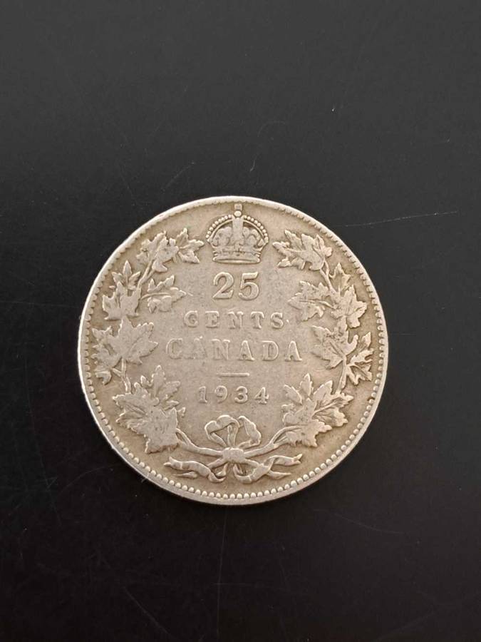 Silver 25 Cents coin Canada 1934
