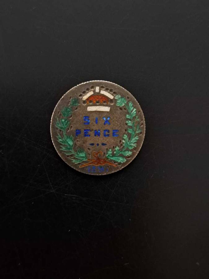 Silver colorized UK sixpence 1897