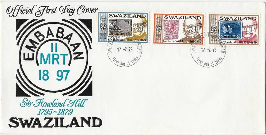 Swaziland FDC Rowland Hill Selling as used set of stamps cover has Faults as scan