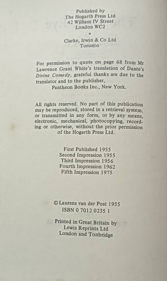 The Dark Eye in Africa by Laurens Van der Post - Hardcover - 1975 5th Impression - 159 pages