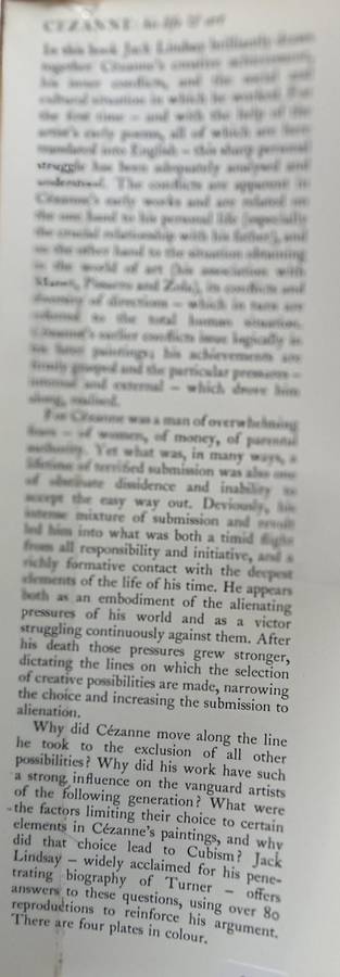 Cezanne his Life and Art - Jack Lindsay - Hardcover - 360 pages