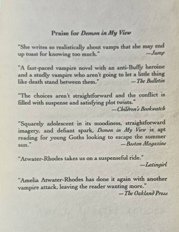 A Demon in My View - Amelia Atwater-Rhodes - Softcover - 176 pages - A vampire novel