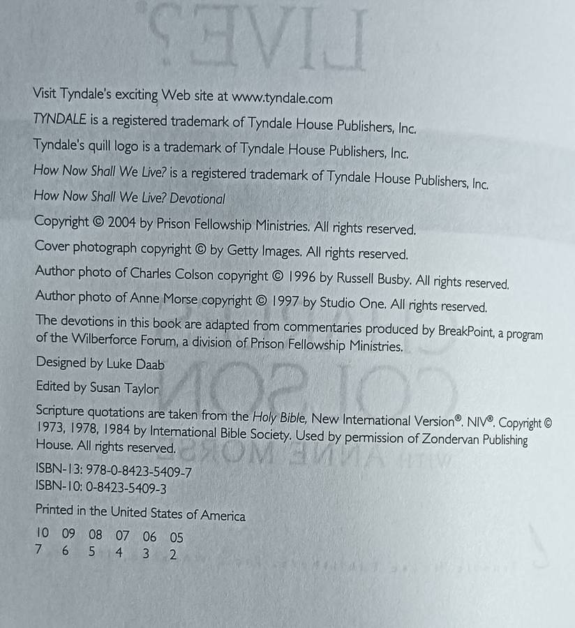 How Now Shall we Live - Devotional - Charles Colson with Anne Morse - Softcover -731 pages