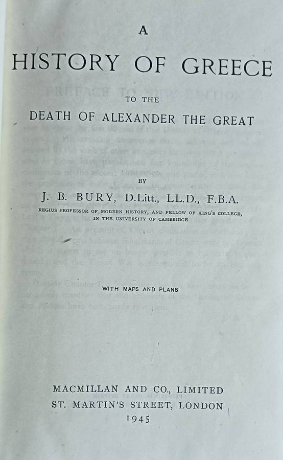 History of Greece to the Death of Alexander the Great - J.B. Bury  - Hardcover - 909 pages