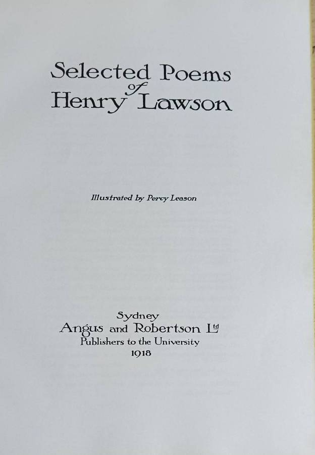 Selected Poems of Henry Lawson - Illustrated by Percy Leason - Hardcover - 121 pages