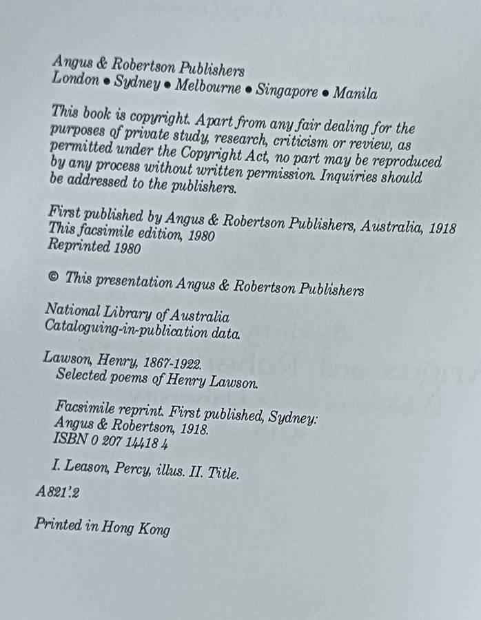 Selected Poems of Henry Lawson - Illustrated by Percy Leason - Hardcover - 121 pages