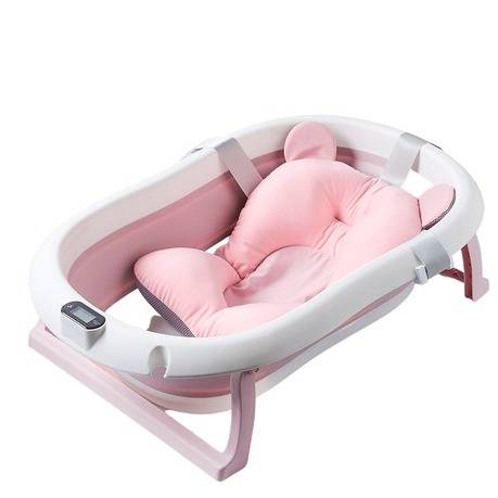 Foldable Bath Tub with Shower Holder, Pillow Pad and built-in Thermometer