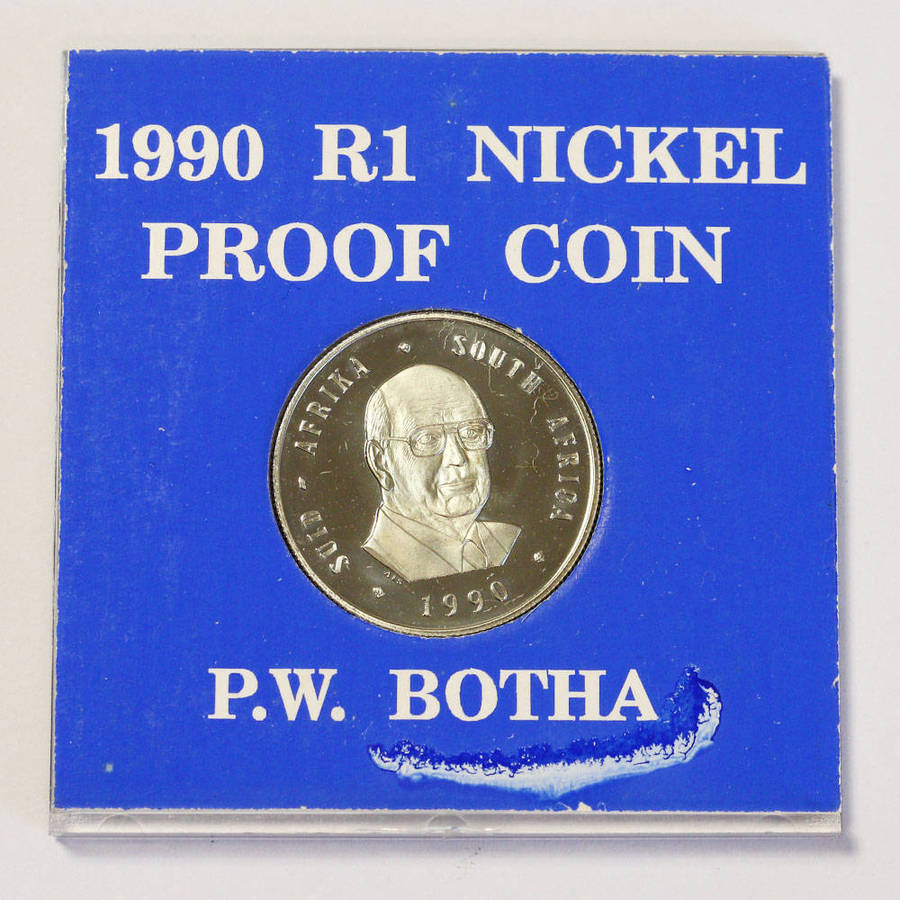 1990 P.W Botha proof nickel R1 coin in case