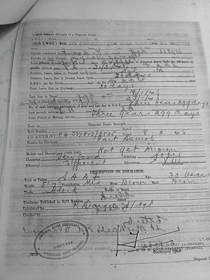 WW2 SA Defence Medal / War Medal & A.S.M. with Service Record - SAAF