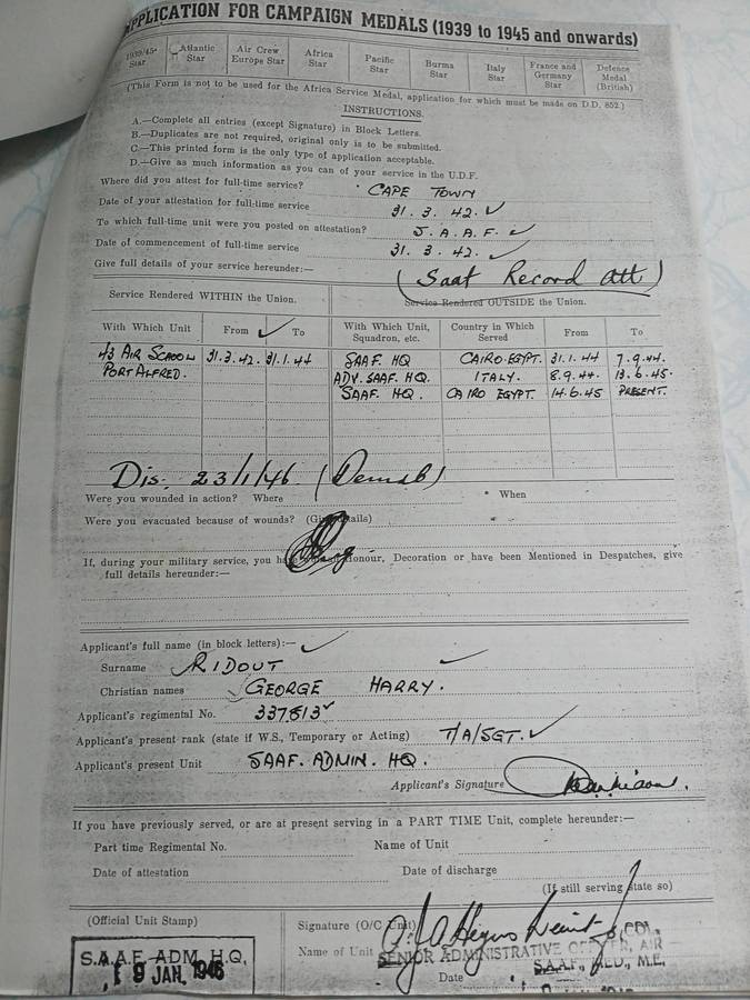 WW2 SA Defence Medal / War Medal & A.S.M. with Service Record - SAAF